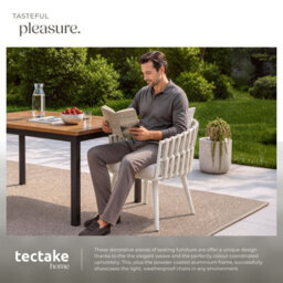 Tectake Aluminium Garden Chair Lugano In Rope Weave Design With Thick Seat & Back Cushions - Beige - Per Piece - thumbnail 4