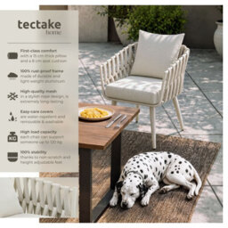Tectake Aluminium Garden Chair Lugano In Rope Weave Design With Thick Seat & Back Cushions - Beige - Per Piece - thumbnail 2