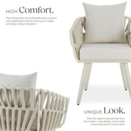 Tectake Aluminium Garden Chair Lugano In Rope Weave Design With Thick Seat & Back Cushions - Beige - Per Piece - thumbnail 3