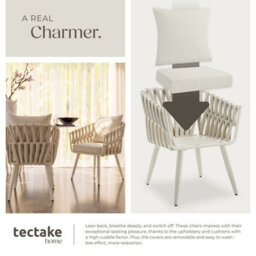 Tectake Aluminium Garden Chair Lugano In Rope Weave Design With Thick Seat & Back Cushions - Beige - Per Piece - thumbnail 7