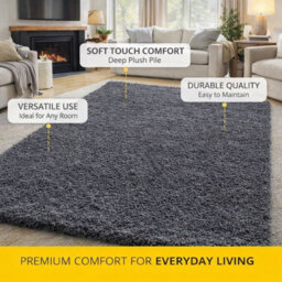 Uetian Soft Touch Dark Grey Shaggy Rug 5Cm Thick Pile Rectangular Area Rug (160 X 230) - thumbnail 5