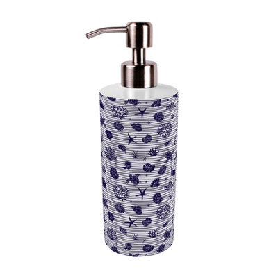 Purely Home Striped Seashells Stainless Steel Soap Dispenser - Navy Blue Pump Action Refillable Bathroom & Kitchen Décor - image 1