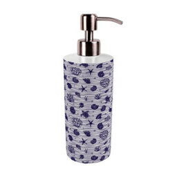 Purely Home Striped Seashells Stainless Steel Soap Dispenser - Navy Blue Pump Action Refillable Bathroom & Kitchen Décor - thumbnail 4