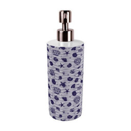 Purely Home Striped Seashells Stainless Steel Soap Dispenser - Navy Blue Pump Action Refillable Bathroom & Kitchen Décor - thumbnail 3