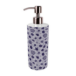 Purely Home Striped Seashells Stainless Steel Soap Dispenser - Navy Blue Pump Action Refillable Bathroom & Kitchen Décor - thumbnail 1