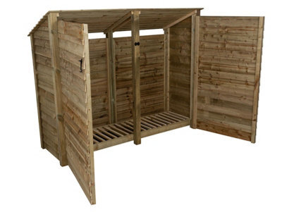 Arbor Garden Solutions Wooden Log Store (Roof Sloping Back) With Door W-227Cm, H-180Cm, D-88Cm - Natural (Light Green) Finish - image 1