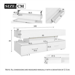 Abrihome Modern Hydraulic Lift-Top Coffee Table With Led Lights & Storage - 2 Drawers, White, For Living Room & Reception Areas - thumbnail 7