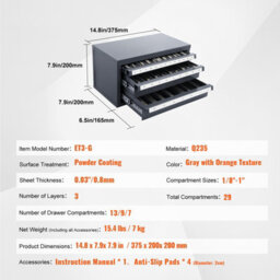 "Vevor 3-Drawer End Mill Cabinet, 29-Compartment For 1/8"" To 1"", Stackable Steel Organizer With Labels" - thumbnail 7