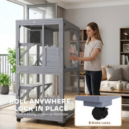 Pawhut Outdoor Catio, Wooden Cat House On Exercise Wheels Indoor Outdoor - thumbnail 5
