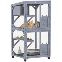 Pawhut Outdoor Catio, Wooden Cat House On Exercise Wheels Indoor Outdoor - thumbnail 2