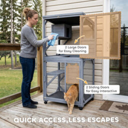 Pawhut Outdoor Catio, Wooden Cat House On Exercise Wheels Indoor Outdoor - thumbnail 8