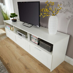 Home Source Latham Gloss Finish 3 Drawer Shelves Storage White Tv Stand Unit - thumbnail 3