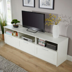 Home Source Latham Gloss Finish 3 Drawer Shelves Storage White Tv Stand Unit - thumbnail 2