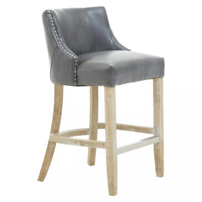 Orsina Grey Bar Stool With Back, Velvet Seat Breakfast Bar Chair, Kitchen Stool With Footrest, Chair For Bar, Home - image 1