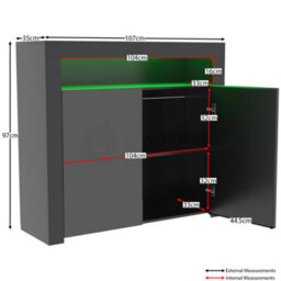Lassic Vida Designs Nova Black 2 Door Led Sideboard Storage Cabinet Cupboard - thumbnail 2