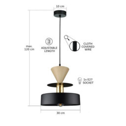 Luminosa Lighting Luminosa Valia Dome Pendant Ceiling Light Black, Gold, Beige 1X E27 - thumbnail 3