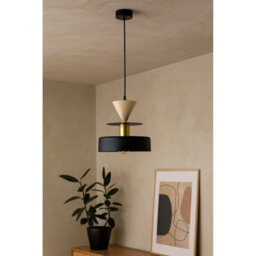 Luminosa Lighting Luminosa Valia Dome Pendant Ceiling Light Black, Gold, Beige 1X E27 - thumbnail 2