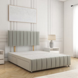 Bsspoke Sierra Divan Bed Silver Plush Velvet 24Inch Headboard & Footboard 2Drawers Same Side & No Mattress 3Ft 4Ft 4Ft6 5Ft 6Ft