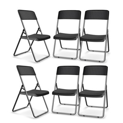 Urbn-Living Urbngarden 82Cm Height Black 6Pcs Rattan Effect Metal Folding Chairs Outdoor Indoor Dining Furniture - image 1