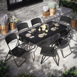 Urbn-Living Urbngarden 82Cm Height Black 6Pcs Rattan Effect Metal Folding Chairs Outdoor Indoor Dining Furniture - thumbnail 2