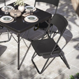 Urbn-Living Urbngarden 82Cm Height Black 6Pcs Rattan Effect Metal Folding Chairs Outdoor Indoor Dining Furniture - thumbnail 3
