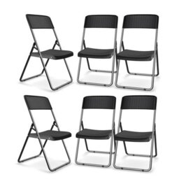 Urbn-Living Urbngarden 82Cm Height Black 6Pcs Rattan Effect Metal Folding Chairs Outdoor Indoor Dining Furniture - thumbnail 1