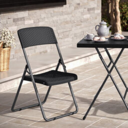Urbn-Living Urbngarden 82Cm Height Black 6Pcs Rattan Effect Metal Folding Chairs Outdoor Indoor Dining Furniture - thumbnail 4