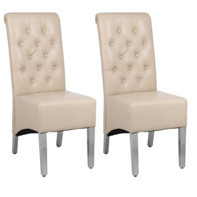 Modernique A Pair Cream Leather Aire High Tuffted Sturd & Knocker Back Dining Chairs With Solid Chrome Legs - image 1
