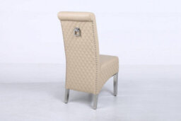 Modernique A Pair Cream Leather Aire High Tuffted Sturd & Knocker Back Dining Chairs With Solid Chrome Legs - thumbnail 3