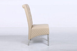 Modernique A Pair Cream Leather Aire High Tuffted Sturd & Knocker Back Dining Chairs With Solid Chrome Legs - thumbnail 4