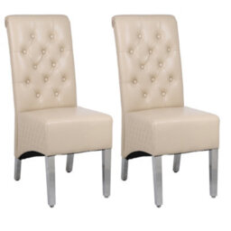 Modernique A Pair Cream Leather Aire High Tuffted Sturd & Knocker Back Dining Chairs With Solid Chrome Legs