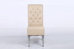Modernique A Pair Cream Leather Aire High Tuffted Sturd & Knocker Back Dining Chairs With Solid Chrome Legs - thumbnail 2