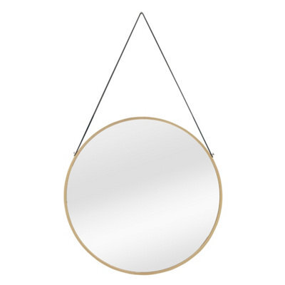 Nielsen Amos Round Metal Mirror With Leather Hanging Strap, Gold, 50Cm - image 1