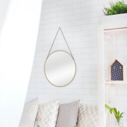 Nielsen Amos Round Metal Mirror With Leather Hanging Strap, Gold, 50Cm - thumbnail 5