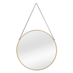 Nielsen Amos Round Metal Mirror With Leather Hanging Strap, Gold, 50Cm