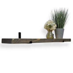 MKGT Narrow Rustic Shelf, 15Cm Deep Solid Wood Wall Shelf With Black Brackets (Driftwood, 50Cm) - thumbnail 1