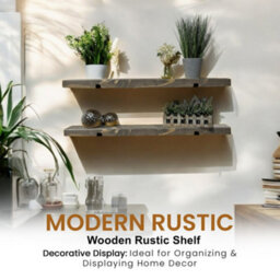 MKGT Narrow Rustic Shelf, 15Cm Deep Solid Wood Wall Shelf With Black Brackets (Driftwood, 50Cm) - thumbnail 5