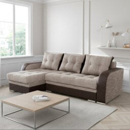 Corner Sofa Bed Sydney Universal Side Sleeping Function Melange Beige With Brown