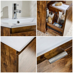 Homestylestore 600mm Dark Oak Wall Hung Bathroom Vanity Unit And Chrome Finger Pull Handle - thumbnail 4