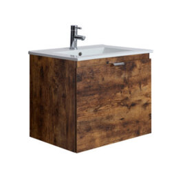 Homestylestore 600mm Dark Oak Wall Hung Bathroom Vanity Unit And Chrome Finger Pull Handle - thumbnail 1