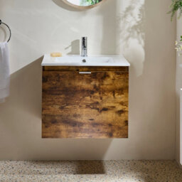 Homestylestore 600mm Dark Oak Wall Hung Bathroom Vanity Unit And Chrome Finger Pull Handle - thumbnail 2