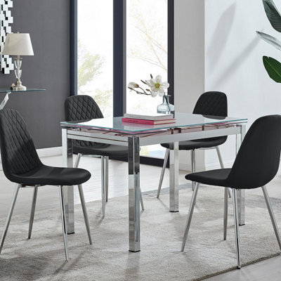 Furniturebox Uk Enna White Glass Extending Dining Table And 4 Black Corona Silver Leg Chairs - image 1