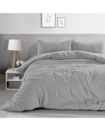 Velosso Silver Washed Linen Look Duvet Cover And Pillowcase Set Single - thumbnail 2