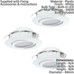 3-Pack Adjustable White Led Ceiling Downlights - 6W Round Spotlights - thumbnail 2