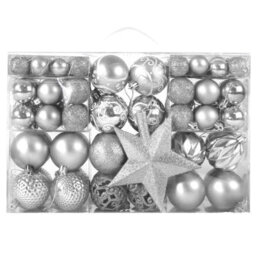 Gr8 Home Silver 101 Pc Christmas Baubles Balls Hanging Decoration Xmas Tree Ornaments Set