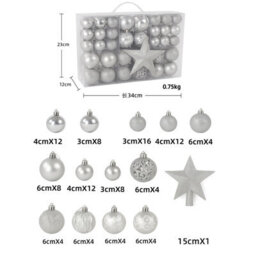 Gr8 Home Silver 101 Pc Christmas Baubles Balls Hanging Decoration Xmas Tree Ornaments Set - thumbnail 2