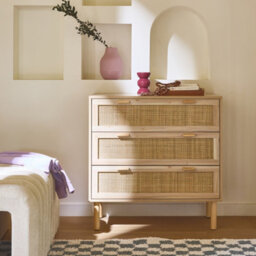 Sweeek - 3-Drawer Chest With Cane And Wooden Effect Natural 80X40X80 Cm - Camargue - thumbnail 1