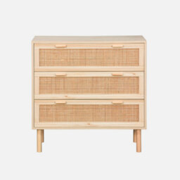 Sweeek - 3-Drawer Chest With Cane And Wooden Effect Natural 80X40X80 Cm - Camargue - thumbnail 2