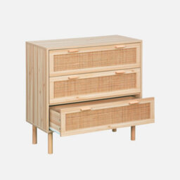 Sweeek - 3-Drawer Chest With Cane And Wooden Effect Natural 80X40X80 Cm - Camargue - thumbnail 3