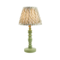 Luminosa Lighting Luminosa Bibury Satin Cotswold Green Paint Table Lamp With Herb Garden Green Fabric Leaf Shade 20Cm B22